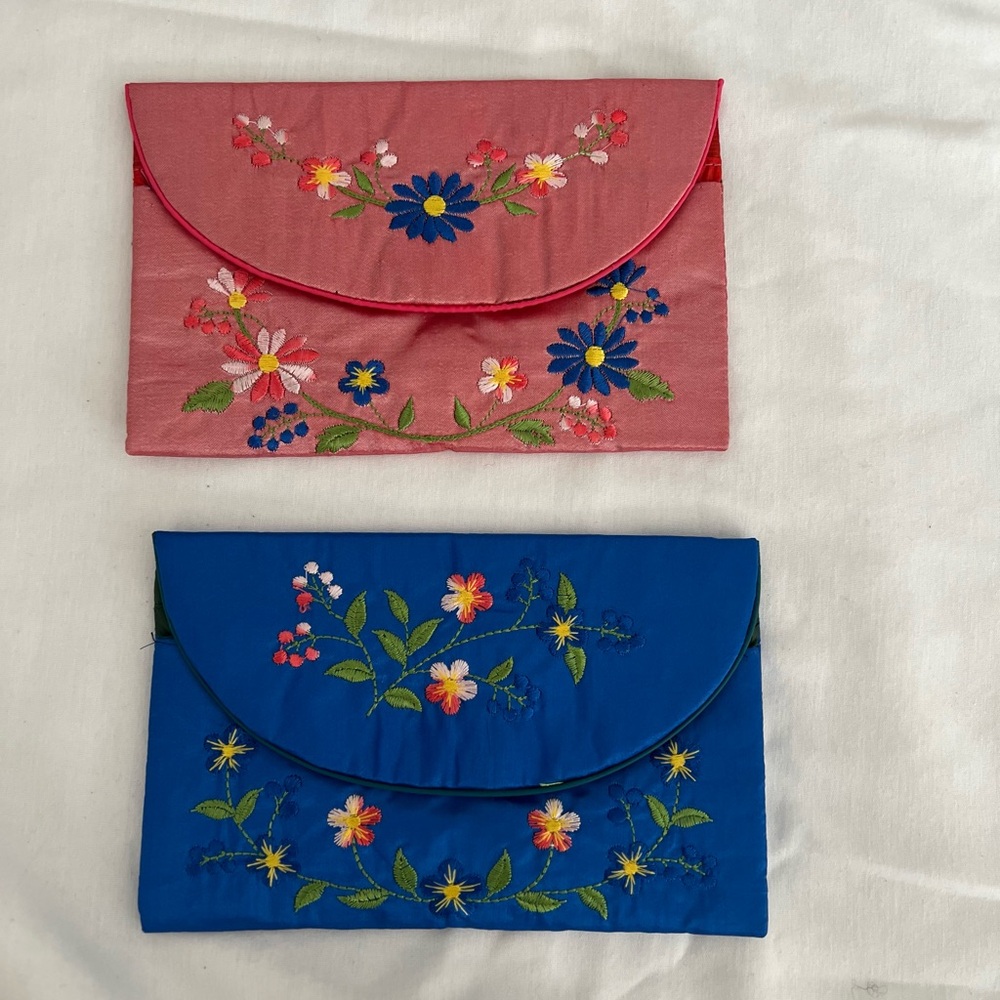 Floral Embroidered Clutch Set in Pink and Blue